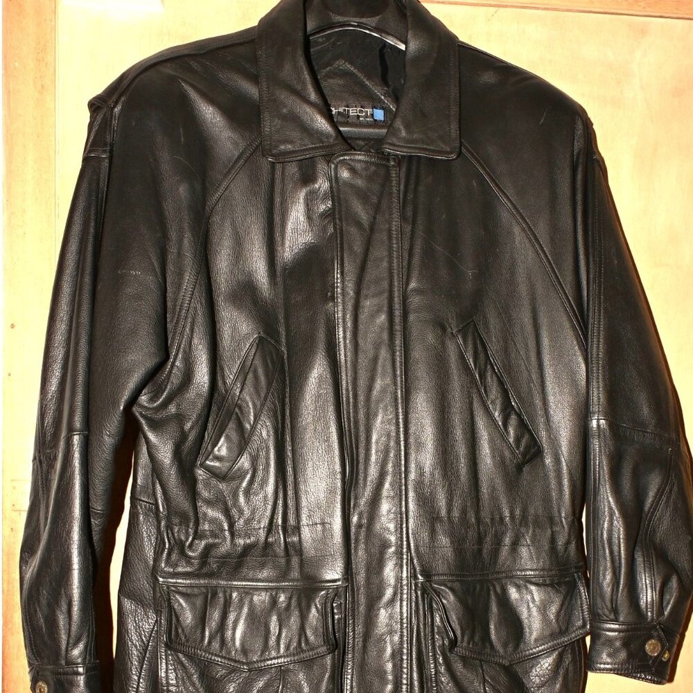 Architect Mens Black Leather Jacket 100% Genuine Leather Size L